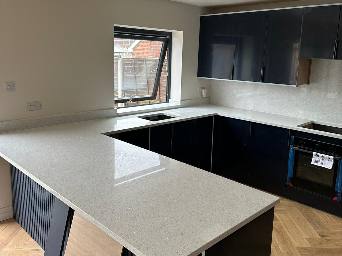 White Sparkle Quartz Kitchen Worktops PD Granite Armthorpe Doncaster