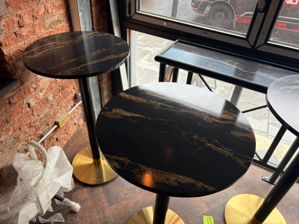 Cork and Bubbles Bar Coffee Shop Tables Bathroom Vanity Doncaster Cosmic Gold Quartz PD Granite