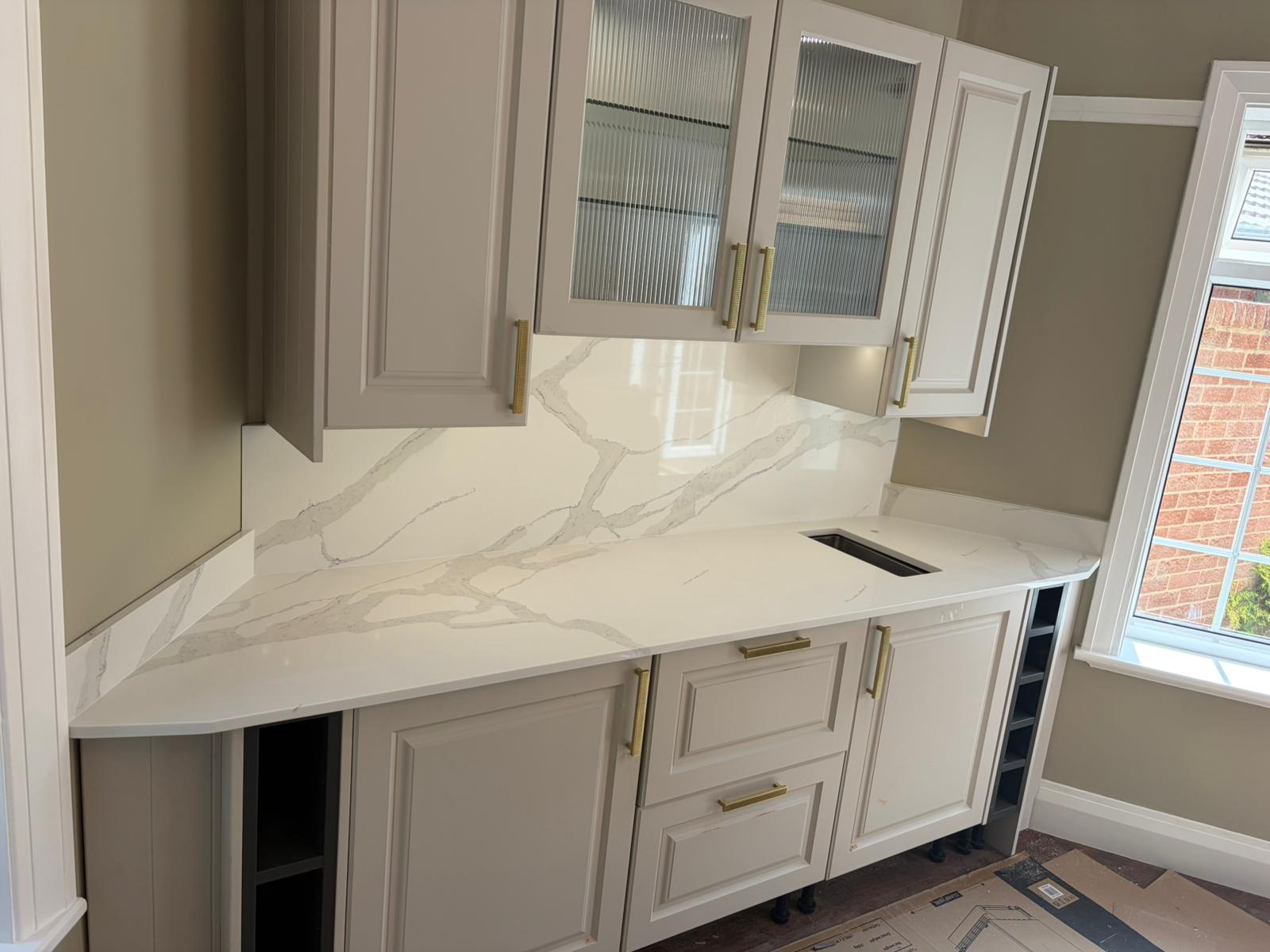 Superior Calacatta Inside Bar Top Splashback Cantley Doncaster PD Granite